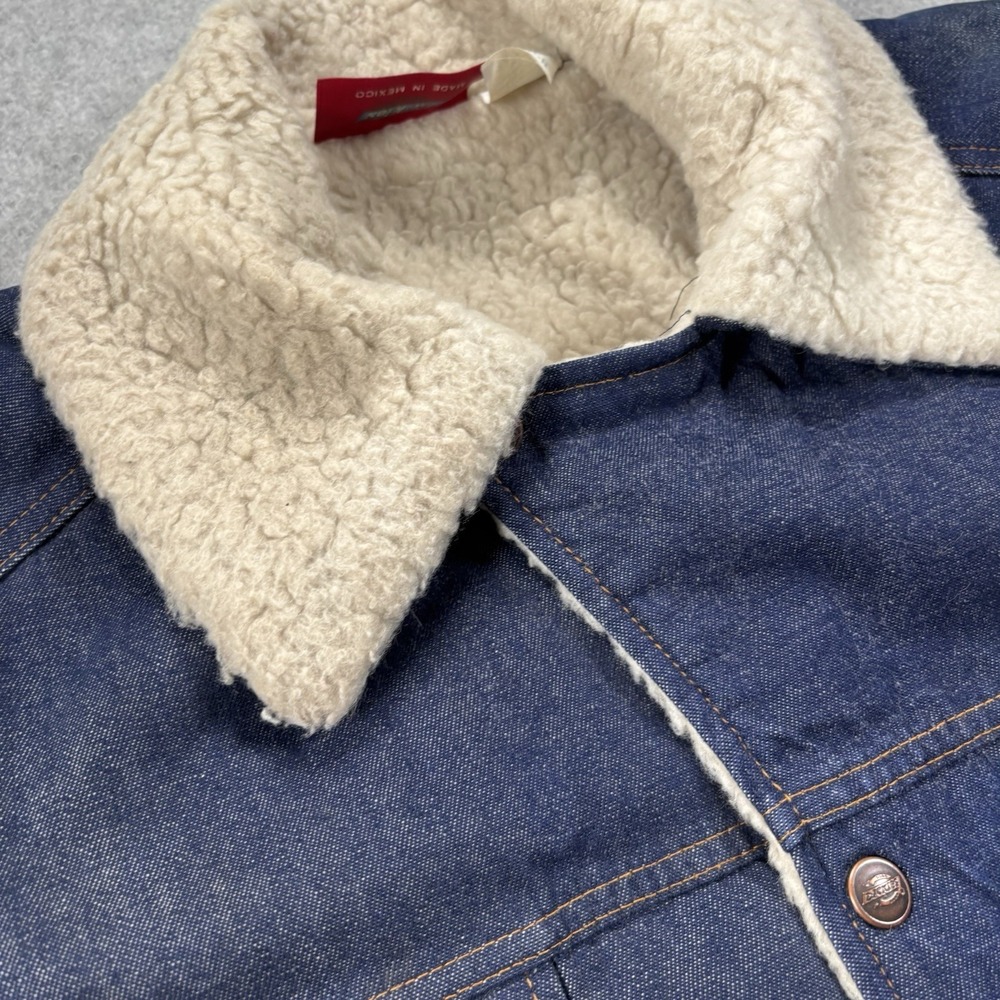 Vintage Dickies Sherpa Lined Denim Jean Jacket Western Trucker Coat Mens Small - Picture 2 of 16